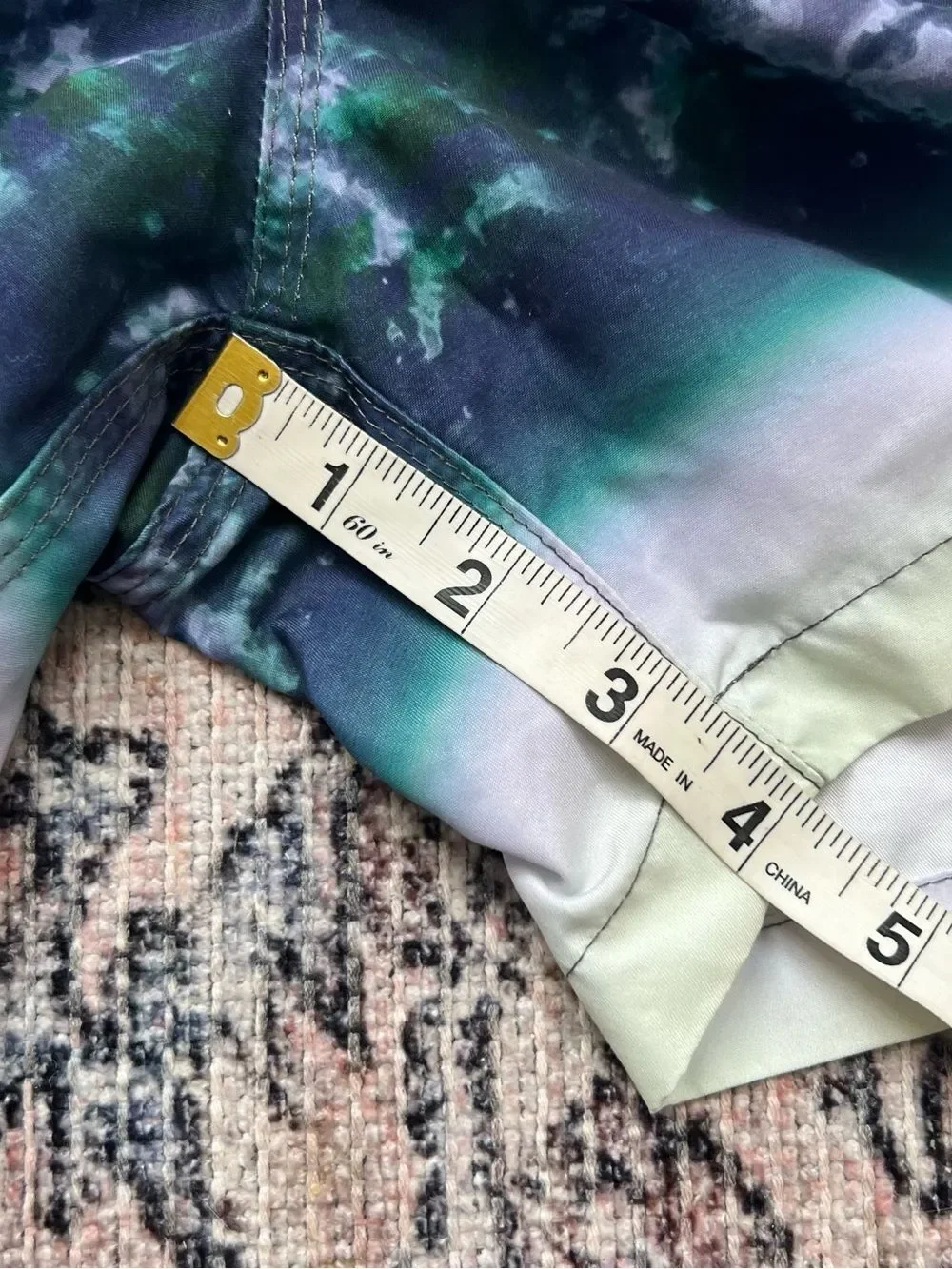 OAS Sweden Men's Green, Navy Purple & White Tie-Dye Ombré Swim Trunks Size XL 4”